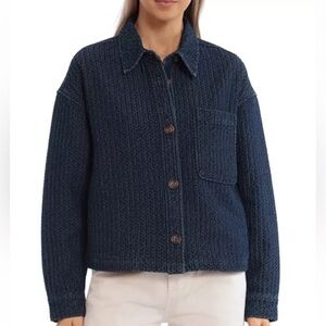 Textured Denim Shirt Jacket Cotton Button Up